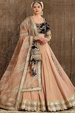 Dusty Peach Embroidered Lehenga Set by Shikhar Sharma