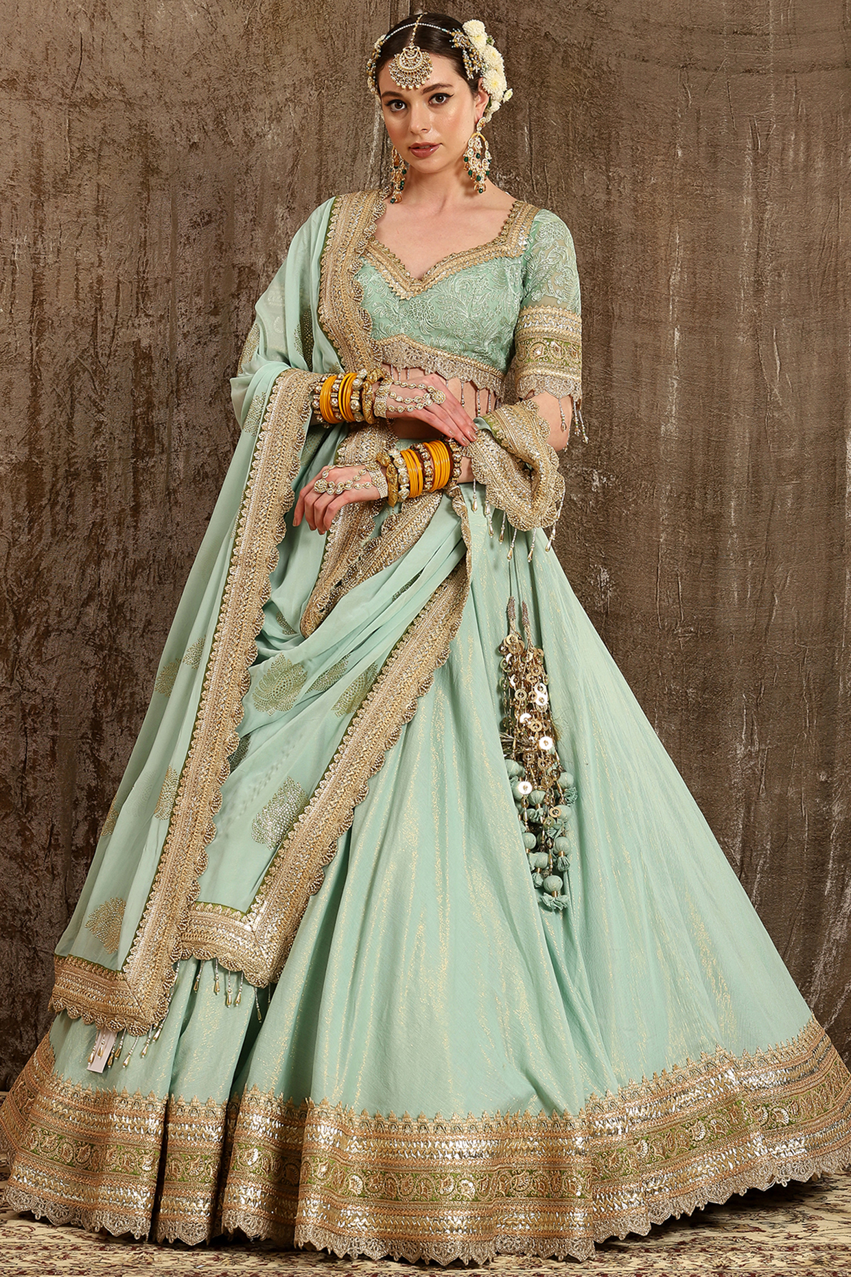 Sea Green Dori Embroidered Lehenga Set by Shikhar Sharma