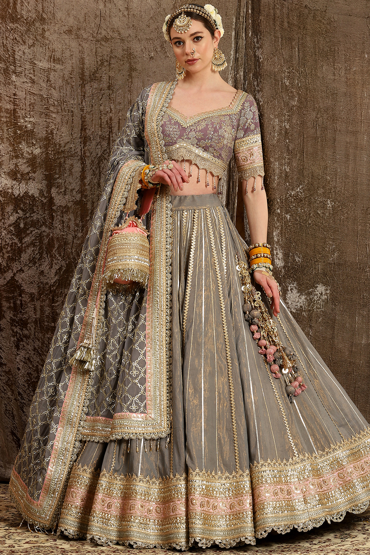 Grey Embroidered Wedding Lehenga Set by Shikhar Sharma at Pernia's Pop Up Shop