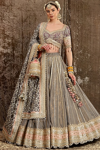 Grey Embroidered Lehenga Set by Shikhar Sharma