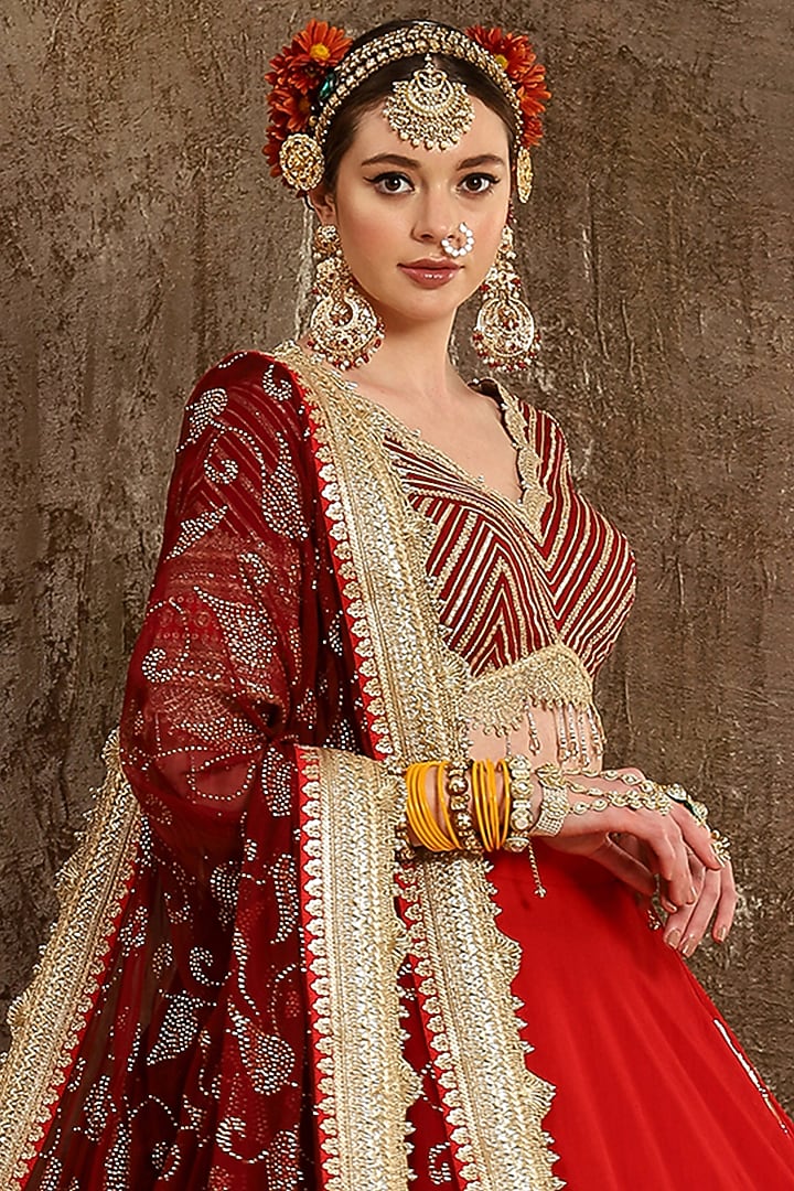Red Embroidered Wedding Lehenga Set by Shikhar Sharma at Pernia's Pop Up Shop