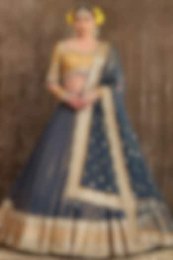 Cobalt Blue Embroidered Wedding Lehenga Set by Shikhar Sharma at Pernia's Pop Up Shop