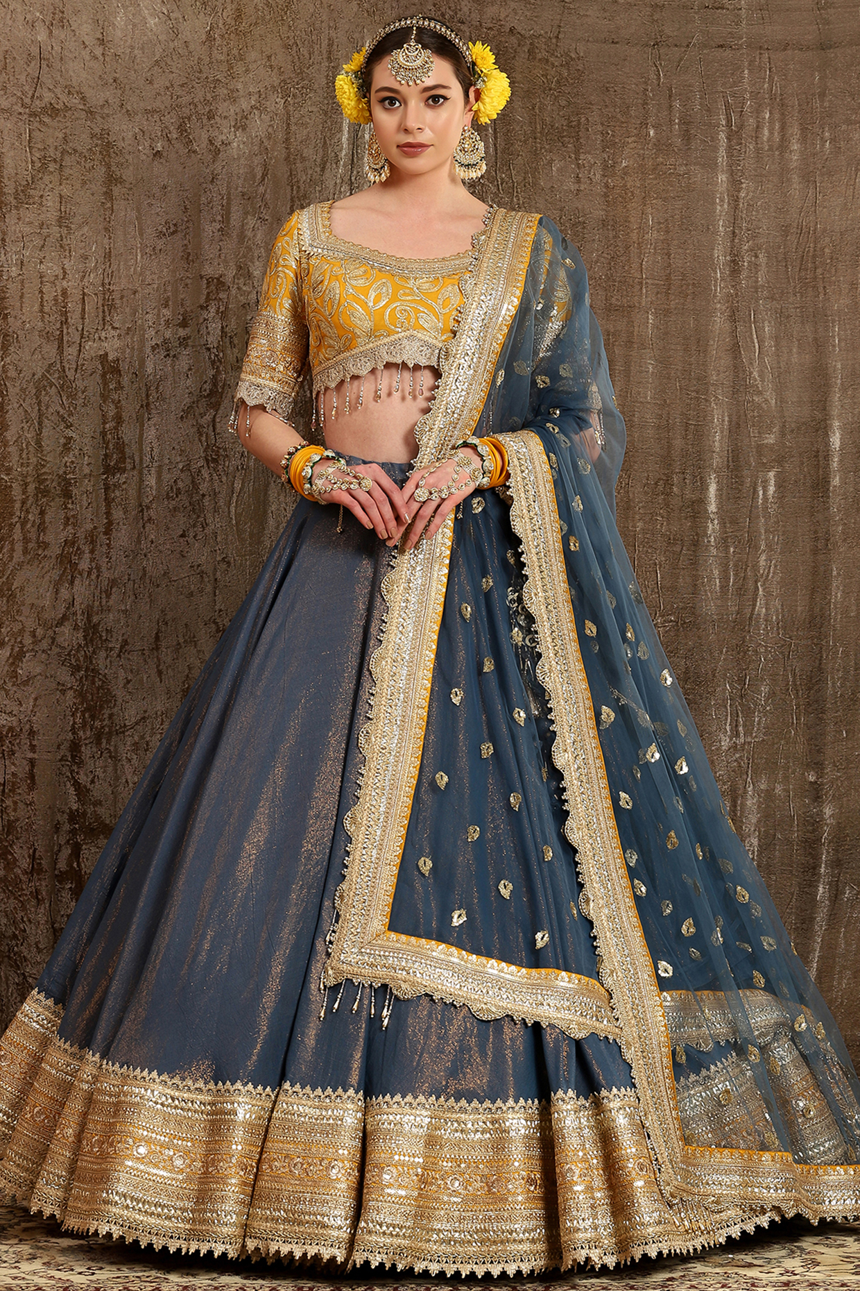 Cobalt Blue Embroidered Wedding Lehenga Set by Shikhar Sharma at Pernia's Pop Up Shop