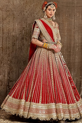 Red Gota Embroidered Lehenga Set by Shikhar Sharma
