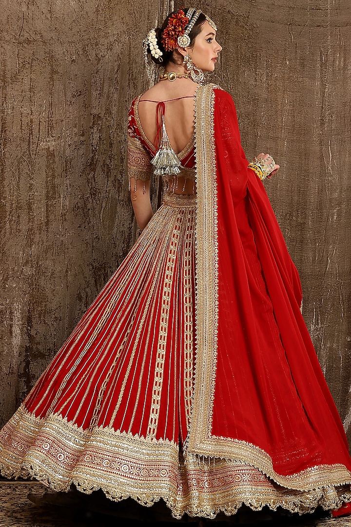 Red Gota Embroidered Wedding Lehenga Set by Shikhar Sharma at Pernia's Pop Up Shop