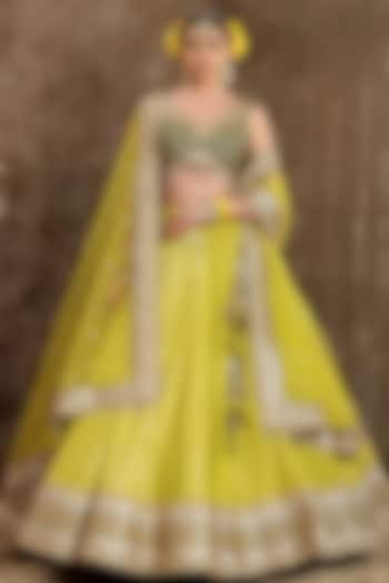 Lemon Green Embroidered Wedding Lehenga Set by Shikhar Sharma at Pernia's Pop Up Shop