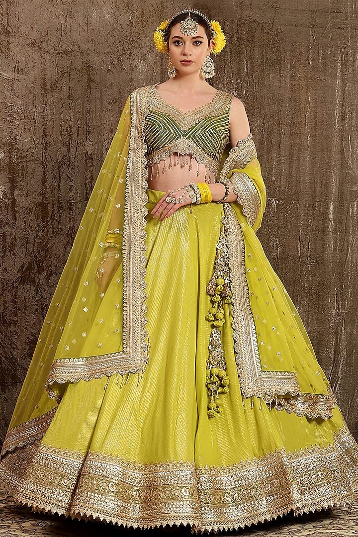 Lemon Green Embroidered Wedding Lehenga Set by Shikhar Sharma at Pernia's Pop Up Shop