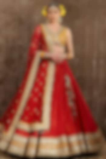 Rani Red Machine Embroidered Wedding Lehenga Set by Shikhar Sharma at Pernia's Pop Up Shop