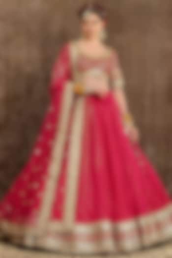 Rani Pink Machine Embroidered Wedding Lehenga Set by Shikhar Sharma at Pernia's Pop Up Shop