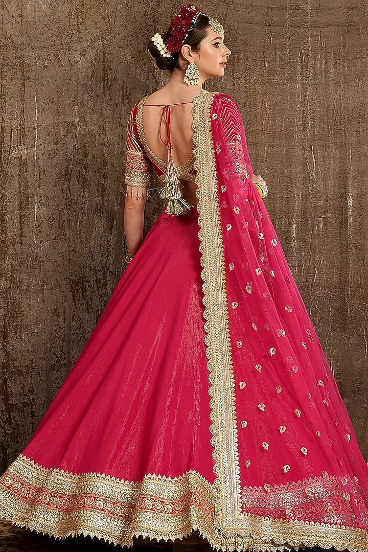 Rani Pink Machine Embroidered Wedding Lehenga Set by Shikhar Sharma at Pernia's Pop Up Shop