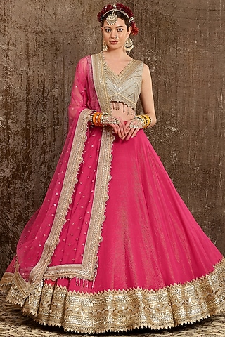Pink Machine Embroidered Lehenga Set by Shikhar Sharma