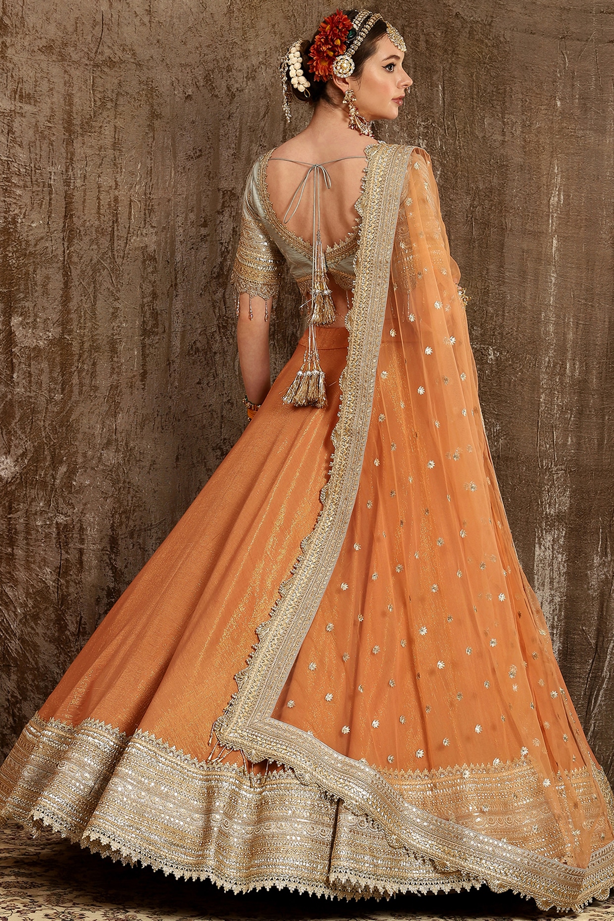 Light Orange Machine Embroidered Wedding Lehenga Set by Shikhar Sharma at Pernia s Pop Up Shop 2024