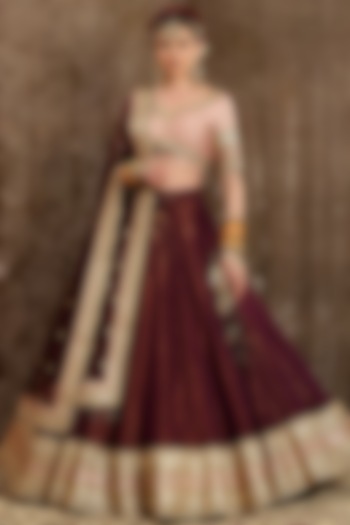 Dark Purple Machine Embroidered Wedding Lehenga Set by Shikhar Sharma at Pernia's Pop Up Shop