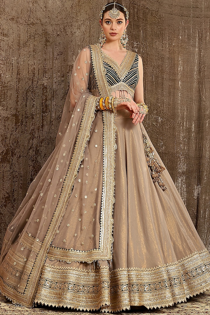 Dust Grey Machine Embroidered Lehenga Set by Shikhar Sharma