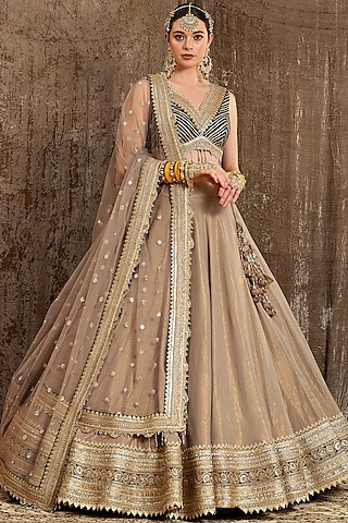 Dust Grey Machine Embroidered Lehenga Set by Shikhar Sharma