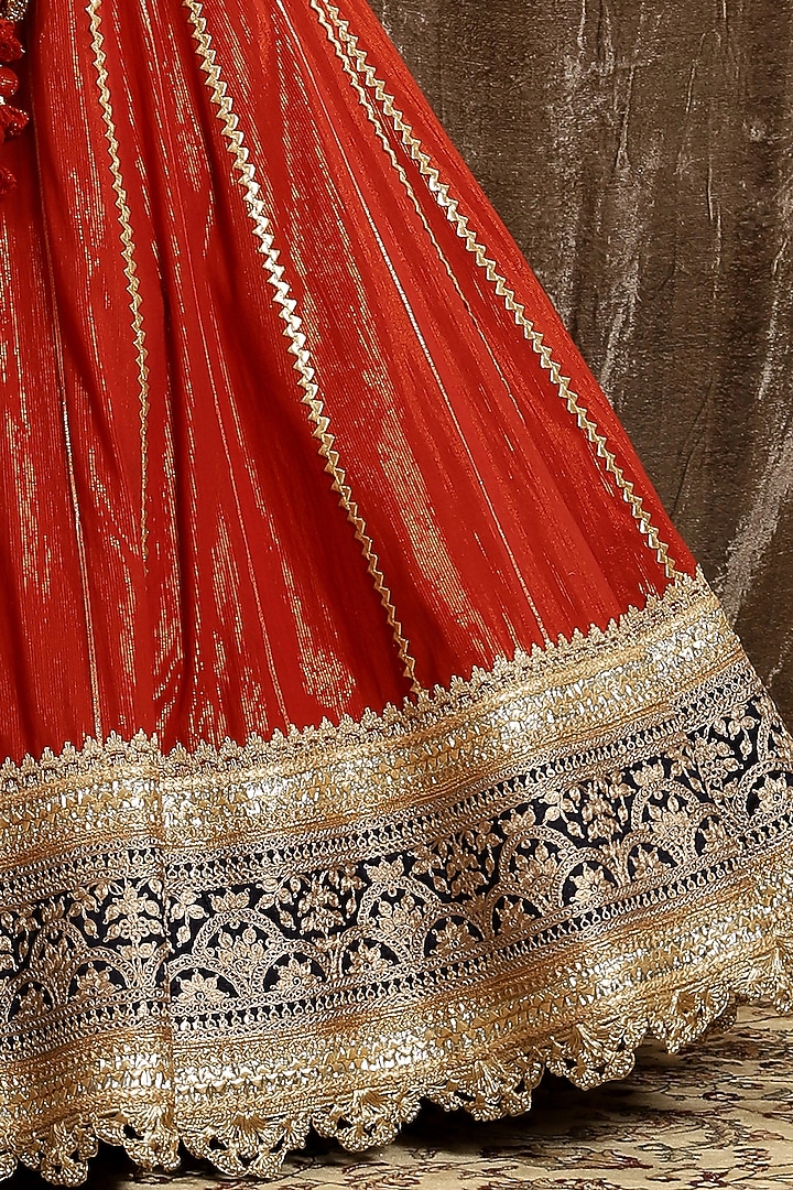 Brick Red Machine Embroidered Wedding Lehenga Set by Shikhar Sharma at Pernia's Pop Up Shop