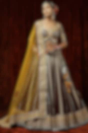 Maroon Silk Chanderi Embroidered Wedding Lehenga Set by Shikhar Sharma at Pernia's Pop Up Shop