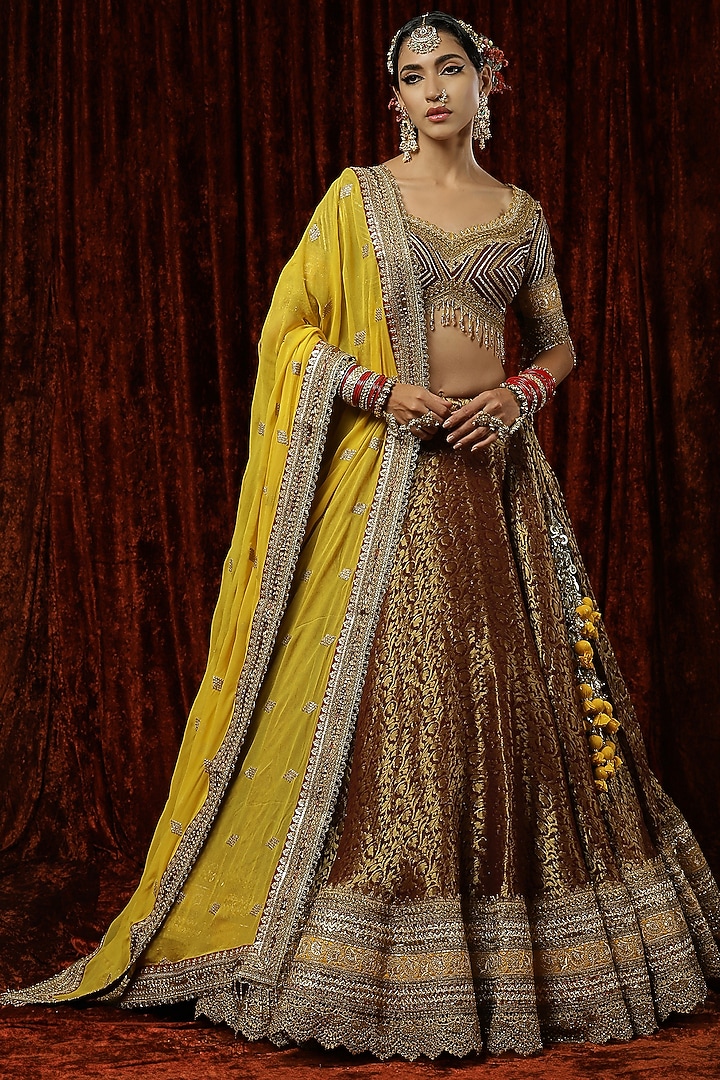 Maroon Brocade Embroidered Wedding Lehenga Set by Shikhar Sharma at Pernia's Pop Up Shop