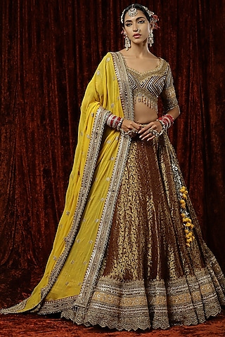 Maroon Brocade Embroidered Lehenga Set by Shikhar Sharma