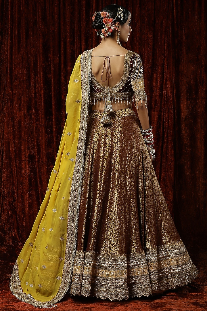 Maroon Brocade Embroidered Wedding Lehenga Set by Shikhar Sharma at Pernia's Pop Up Shop