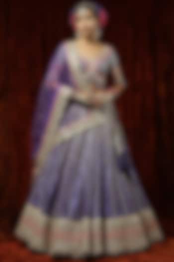 Purple Cotton Shimmer Chanderi Embroidered Wedding Lehenga Set by Shikhar Sharma at Pernia's Pop Up Shop