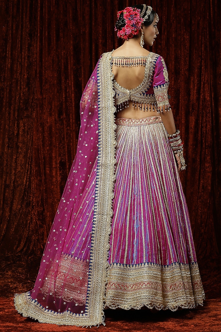 Mauve Cotton Shimmer Chanderi Embroidered Wedding Lehenga Set by Shikhar Sharma at Pernia's Pop Up Shop