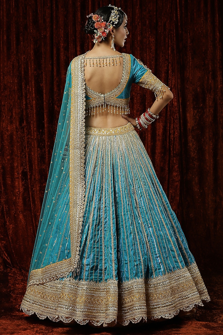Ferozi Cotton Shimmer Chanderi Embroidered Wedding Lehenga Set by Shikhar Sharma at Pernia's Pop Up Shop