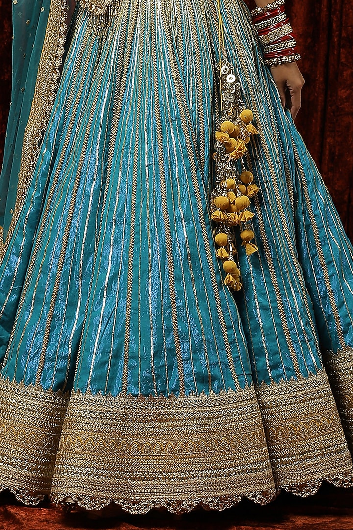 Ferozi Cotton Shimmer Chanderi Embroidered Wedding Lehenga Set by Shikhar Sharma at Pernia's Pop Up Shop