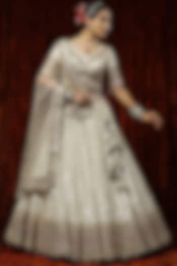 Silver Cotton Shimmer Chanderi Embroidered Wedding Lehenga Set by Shikhar Sharma at Pernia's Pop Up Shop