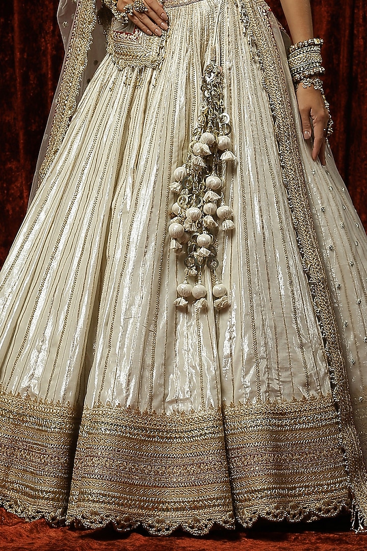 Silver Cotton Shimmer Chanderi Embroidered Wedding Lehenga Set by Shikhar Sharma at Pernia's Pop Up Shop