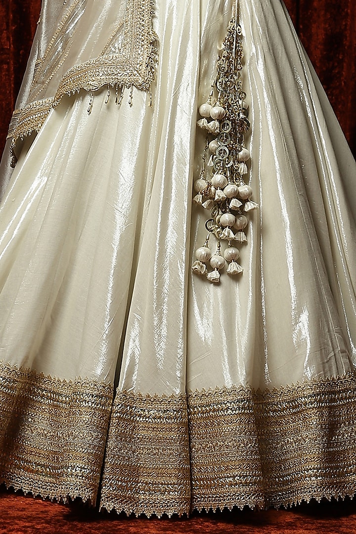 Silver Cotton Shimmer Chanderi Embroidered Wedding Lehenga Set by Shikhar Sharma at Pernia's Pop Up Shop