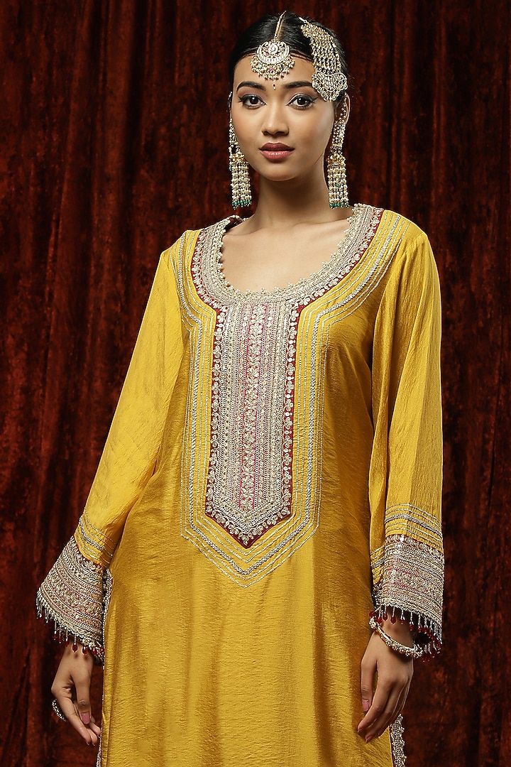 Yellow Silk Chanderi Embroidered Kurta Set by Shikhar Sharma at Pernia's Pop Up Shop