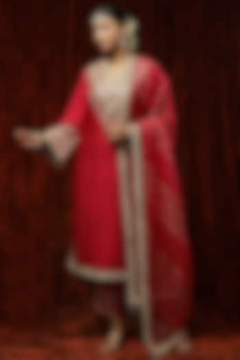Rani Red Silk Chanderi Embroidered Kurta Set by Shikhar Sharma at Pernia's Pop Up Shop