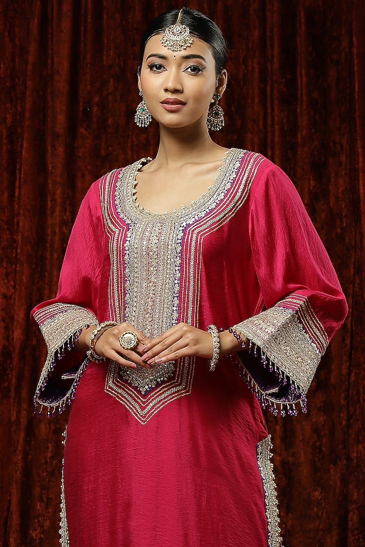 Rani Pink Silk Chanderi Embroidered Kurta Set by Shikhar Sharma at Pernia's Pop Up Shop