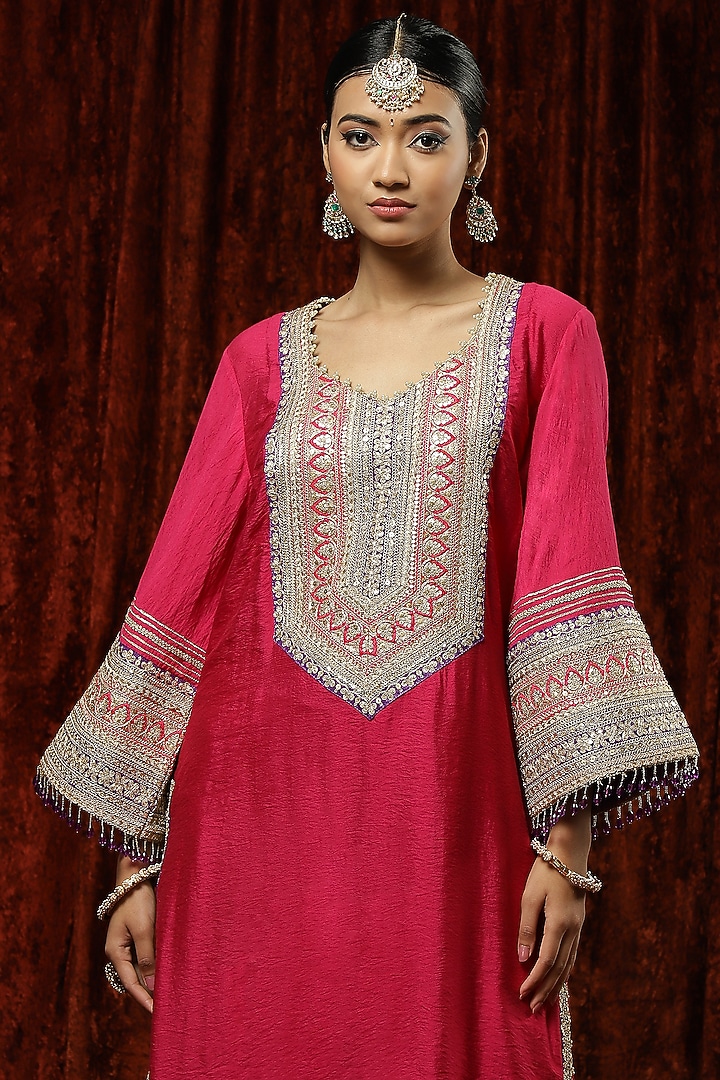 Rani Pink Silk Chanderi Embroidered Kurta Set by Shikhar Sharma at Pernia's Pop Up Shop