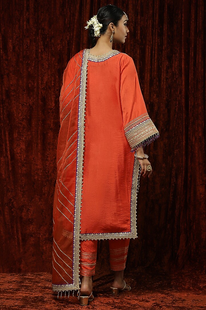Orange Silk Chanderi Embroidered Kurta Set by Shikhar Sharma at Pernia's Pop Up Shop