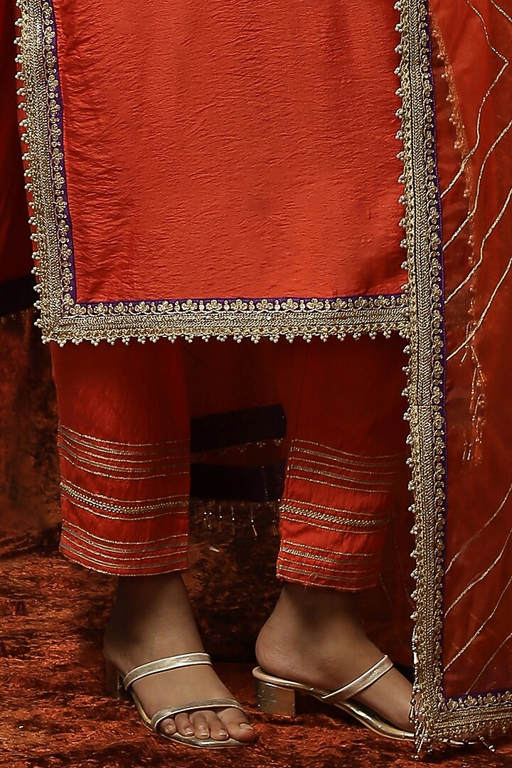 Orange Silk Chanderi Embroidered Kurta Set by Shikhar Sharma at Pernia's Pop Up Shop