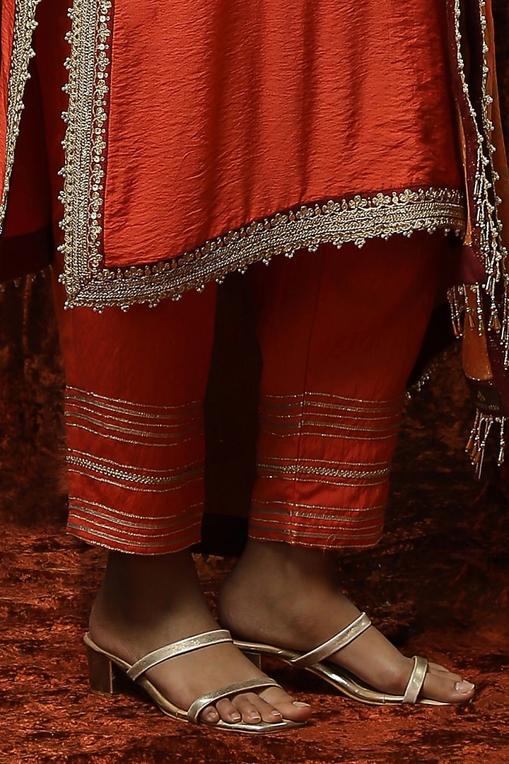 Orange Silk Chanderi Embroidered Kurta Set by Shikhar Sharma at Pernia's Pop Up Shop