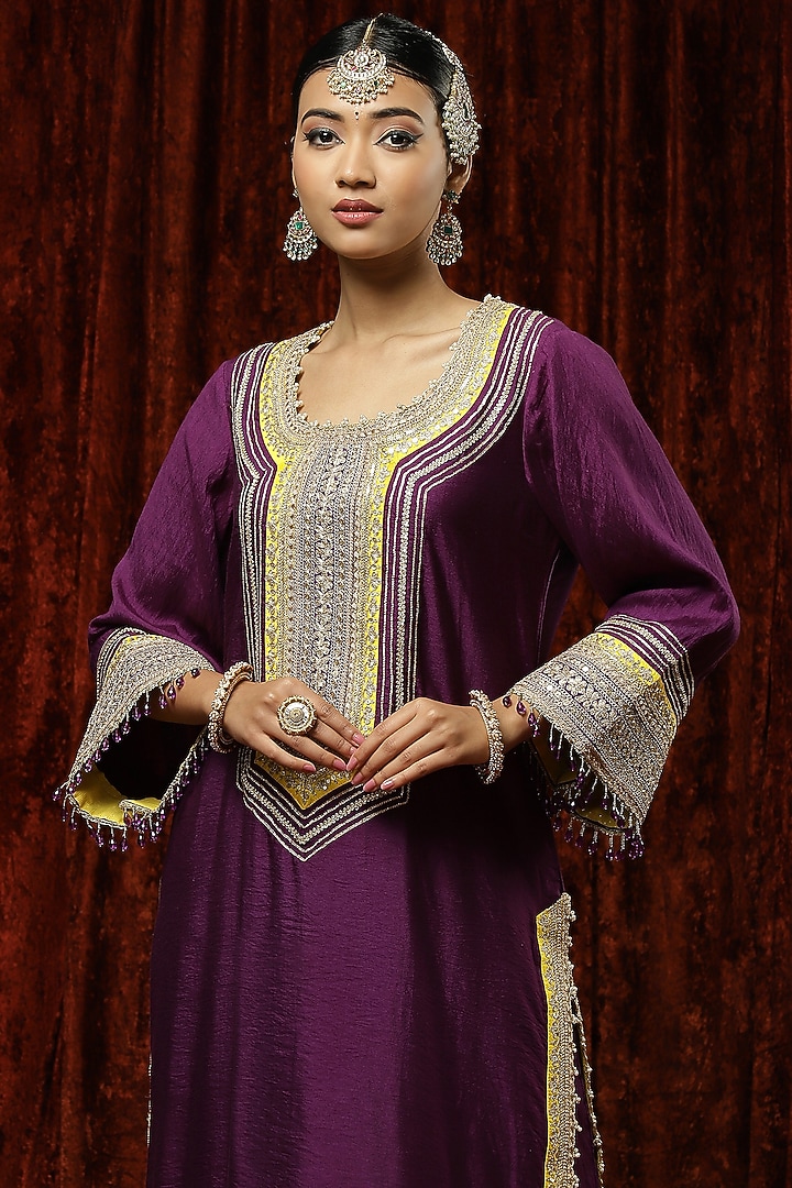 Purple Silk Chanderi Embroidered Kurta Set by Shikhar Sharma at Pernia's Pop Up Shop