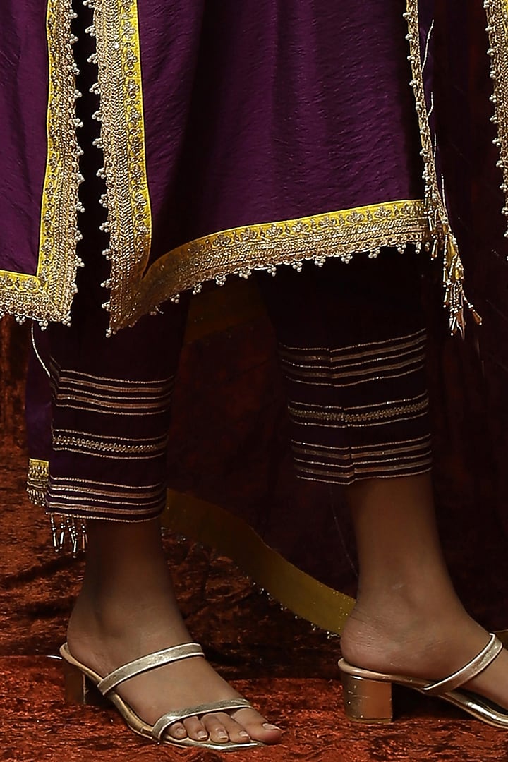Purple Silk Chanderi Embroidered Kurta Set by Shikhar Sharma at Pernia's Pop Up Shop