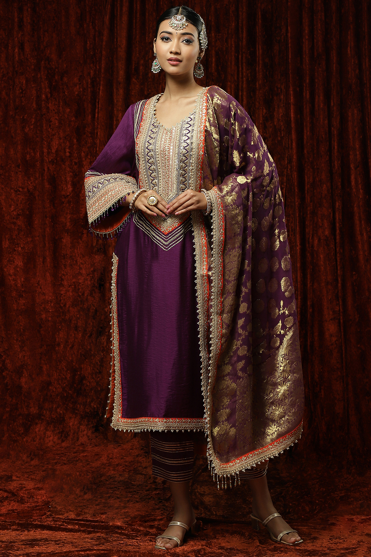 Purple Silk Chanderi Embroidered Kurta Set by Shikhar Sharma at Pernia's Pop Up Shop