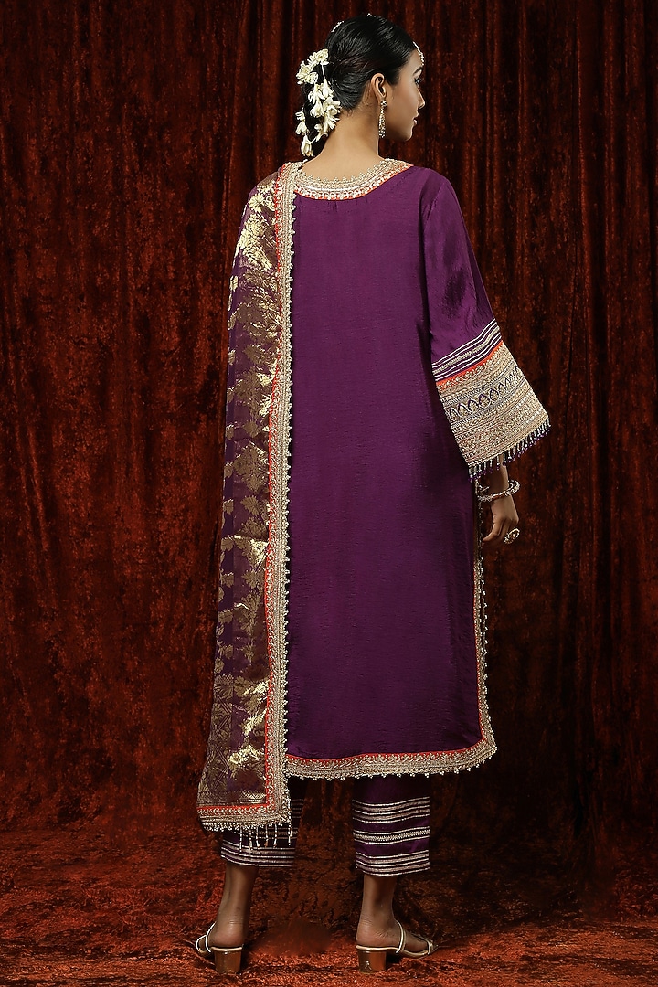 Purple Silk Chanderi Embroidered Kurta Set by Shikhar Sharma at Pernia's Pop Up Shop