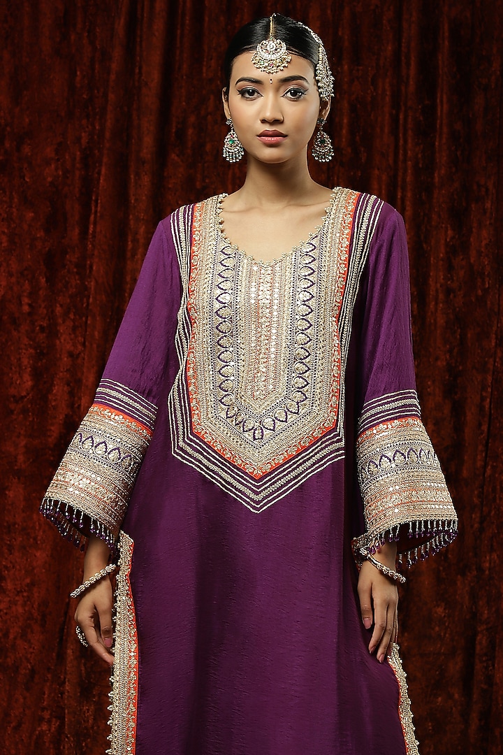 Purple Silk Chanderi Embroidered Kurta Set by Shikhar Sharma at Pernia's Pop Up Shop