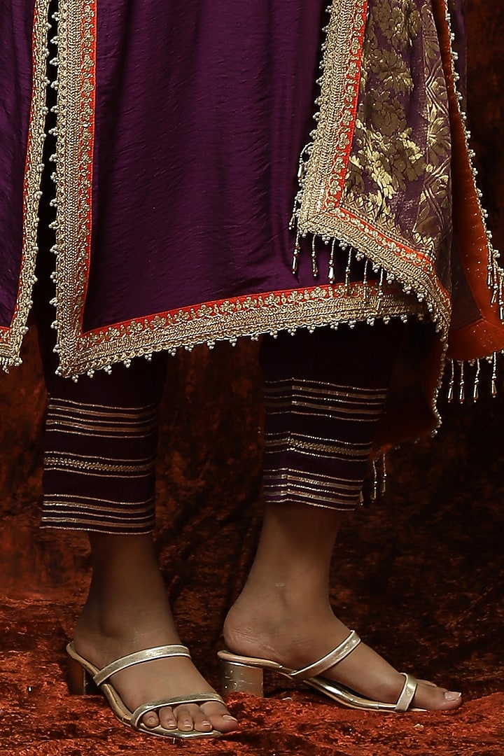 Purple Silk Chanderi Embroidered Kurta Set by Shikhar Sharma at Pernia's Pop Up Shop