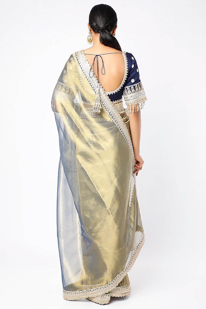 Metallic Gold Embroidered Wedding Saree Set by Shikhar Sharma at Pernia's Pop Up Shop