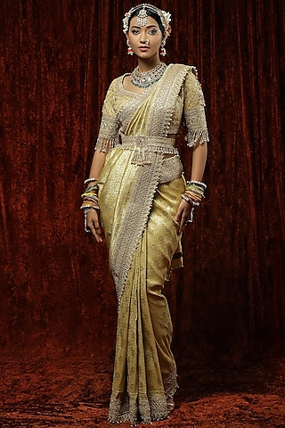 Gold Banarasi Embroidered Saree Set by Shikhar Sharma