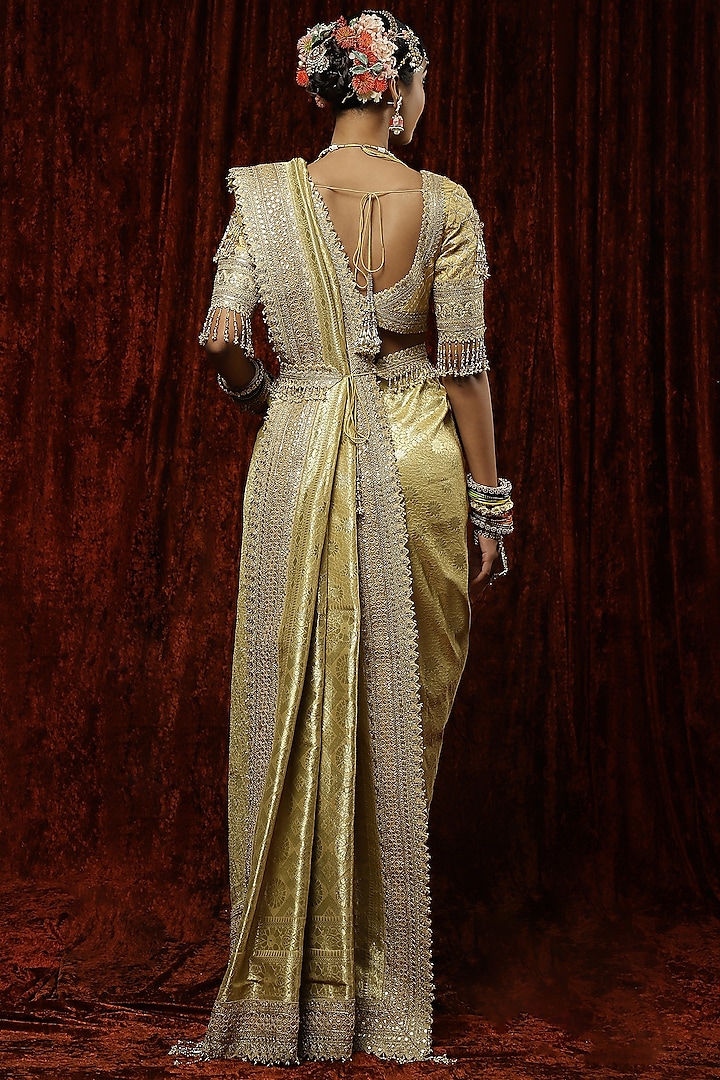 Gold Banarasi Embroidered Wedding Saree Set by Shikhar Sharma at Pernia's Pop Up Shop