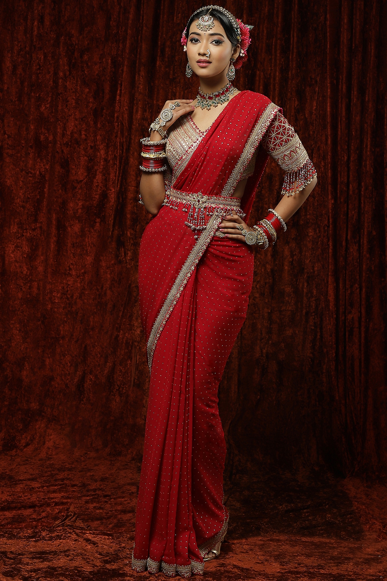 Buy Crimson Red Satin Silk Saree online-Karagiri