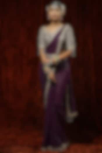 Purple Georgette Embroidered Wedding Saree Set by Shikhar Sharma at Pernia's Pop Up Shop