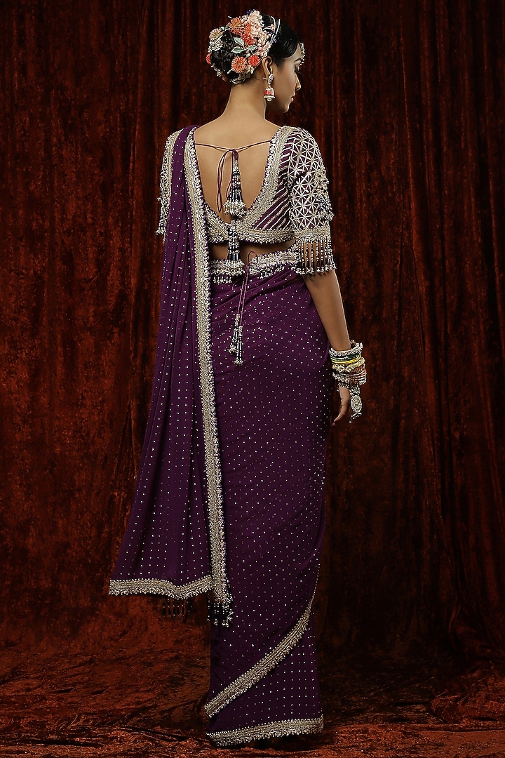Purple Georgette Embroidered Wedding Saree Set by Shikhar Sharma at Pernia's Pop Up Shop